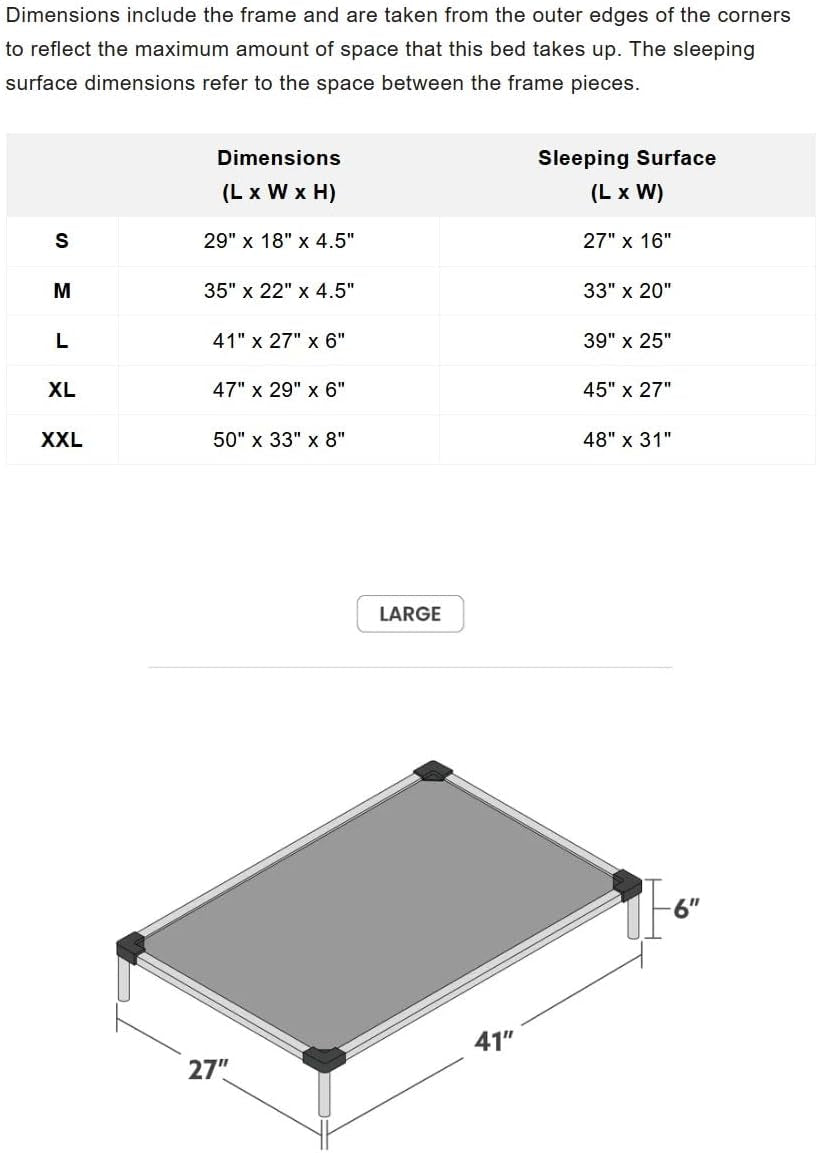 Chew Proof Elevated Cooling Dog Bed - Made for Aggressive Chewers, Virtually Indestructible, Ripstop Fabric with No Padding, Pre-Assembled - Large, Seasonal (Old) Black